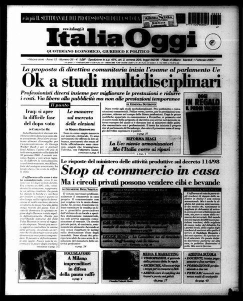 Italia oggi : quotidiano di economia finanza e politica